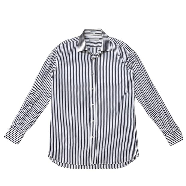 SALVATORE FERRAGAMO 와이드카라 스트라이프 셔츠 42