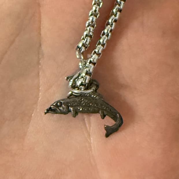 빈티지 나바호 실버 송어 팬던트, 체인