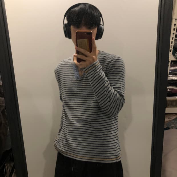 빈티지 버튼 스트라이프티 일본빈티지 갸루 스트릿 y2k315
