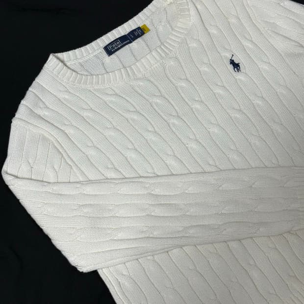 (매장판) POLO 폴로 크롭 화이트 케이블 니트 L