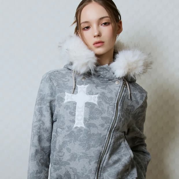 러브이즈트루 퍼 후드집업 그레이