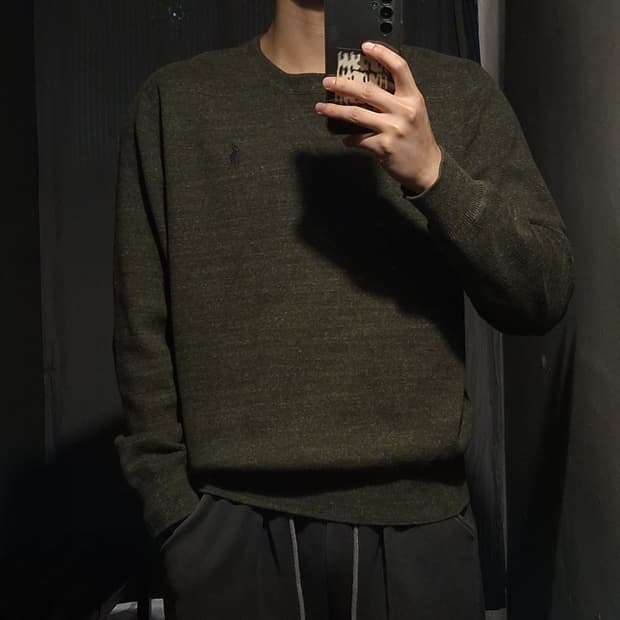 폴로랄프로렌 카키 네이비포니 심플 코튼 라운드넥 니트 L