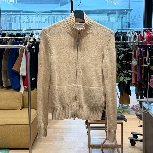 로로 피아나 베이지 캐시미어 혼방 투웨이 니트 집업 