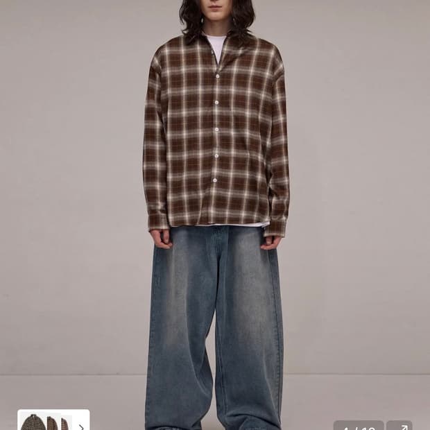 필루미네이트 오버핏 플레이드 체크 셔츠 브라운 L