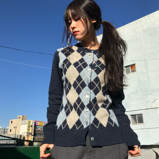 베이비블루 아가일 가디건