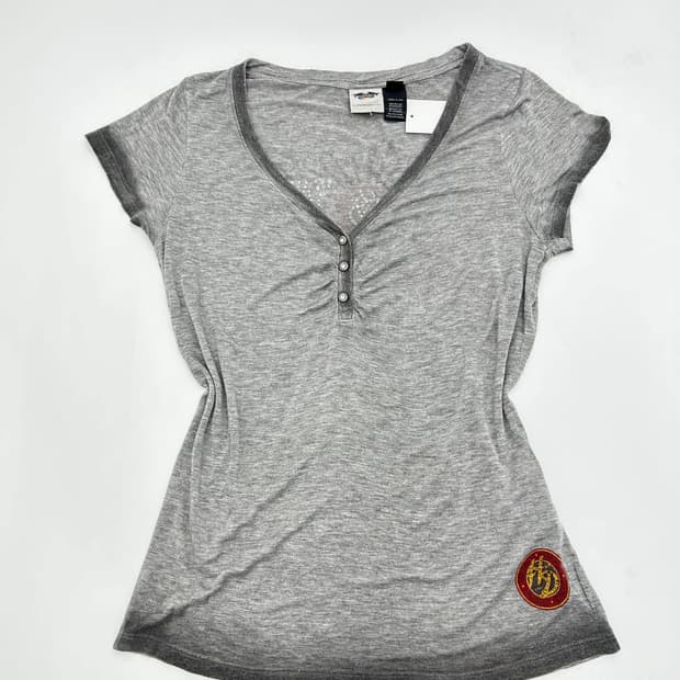 할리데이비슨 우먼 버튼 브이넥 반팔티