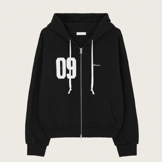 (미개봉)클리시어 09 넘버링 클래식 후드집업 블랙