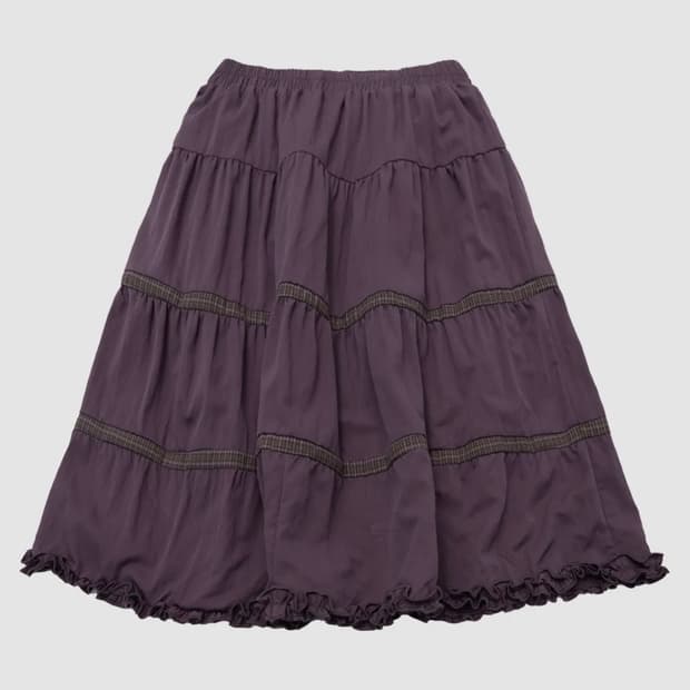썸플레이스 체크 배색 프릴 포인트 볼륨 플레어 캉캉 미디 스커트 [퍼플]