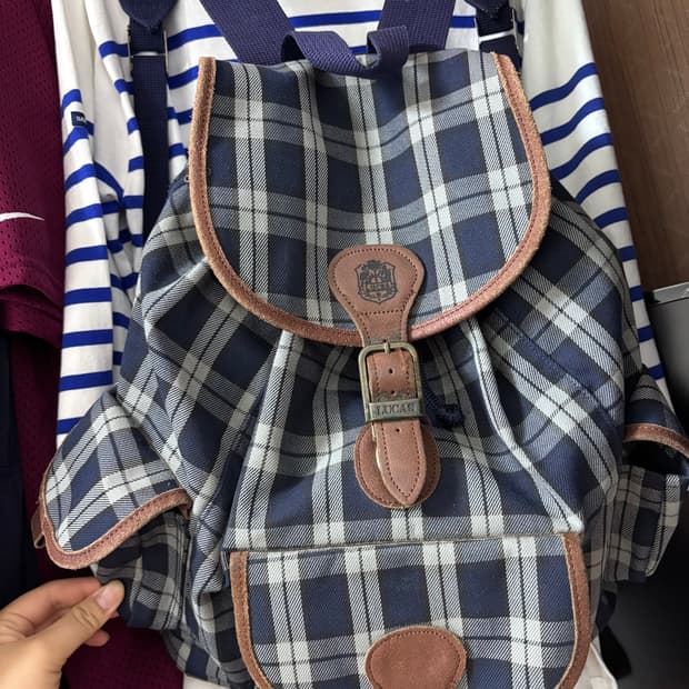 루카스 빈티지 체크 백팩 블루 lucas vintage