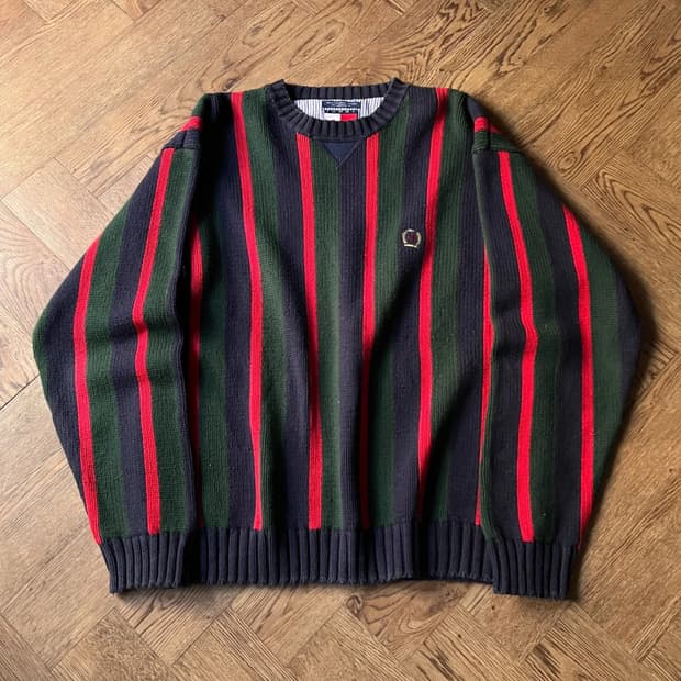 [XL]90's 타미힐피거 멀티컬러 스트라이프 코튼 니트