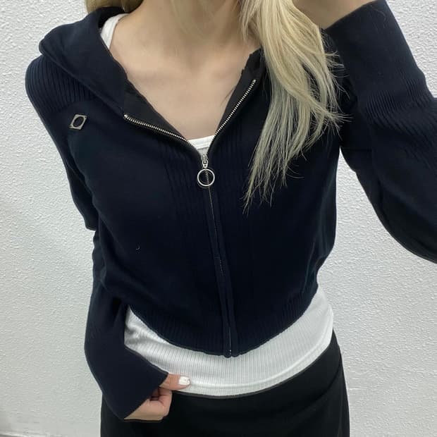 미스치프 롬버스 니티드 블랙 후드집업 S