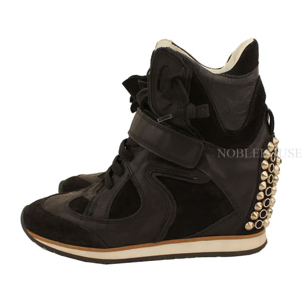 엘레나치 블랙 스웨이드 스터드 하이탑 스니커즈 37