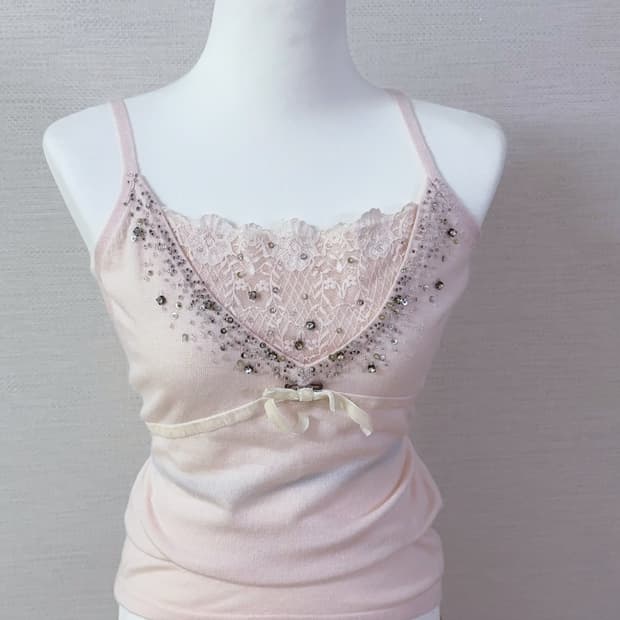 대대장 유일매물 비즈 연핑크 나시 슬리브리스