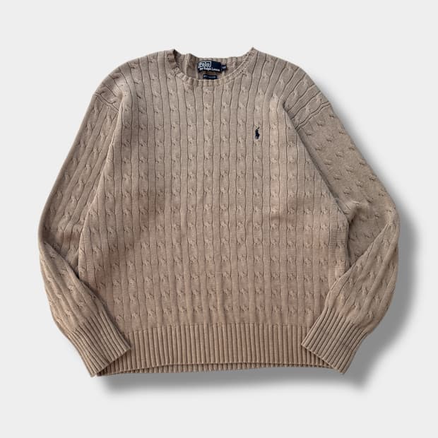 폴로 랄프로렌 오버핏 90‘s 베이지 해비 코튼 케이블 니트