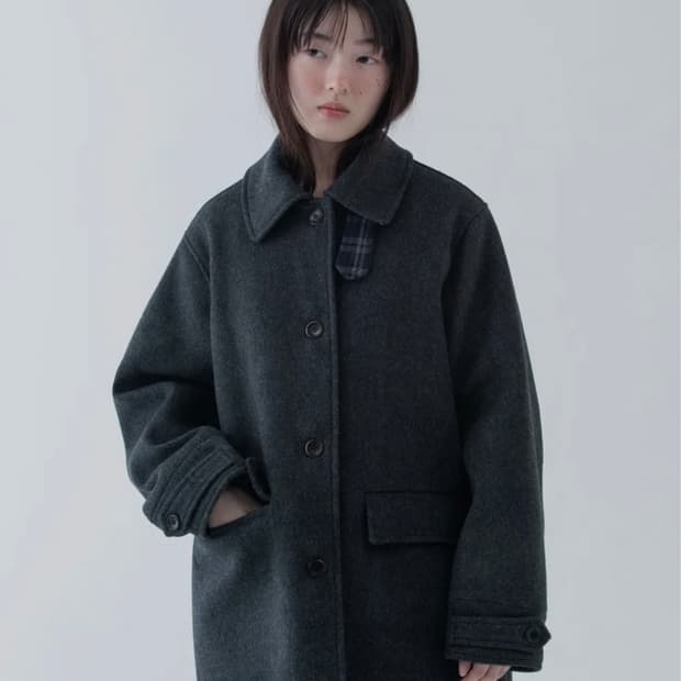 오헤시오 코트 CHECK HALF WOOL COAT 차콜