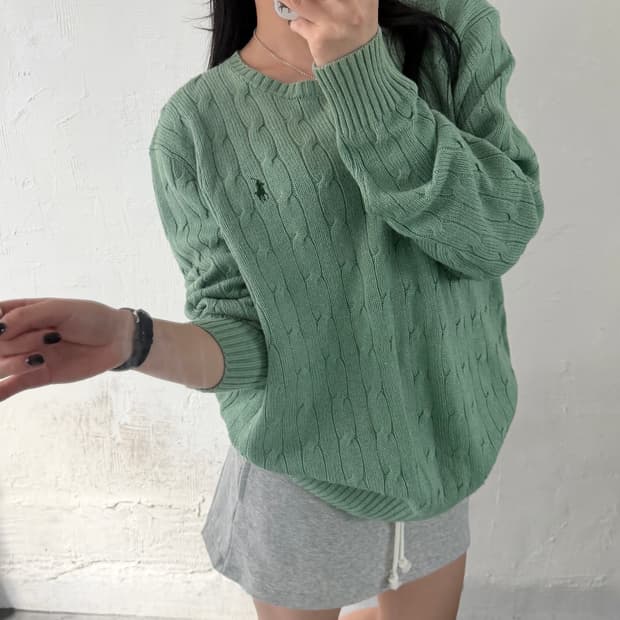 Polo 폴로 랄프로렌 실크100 그린컬러 케이블 니트 