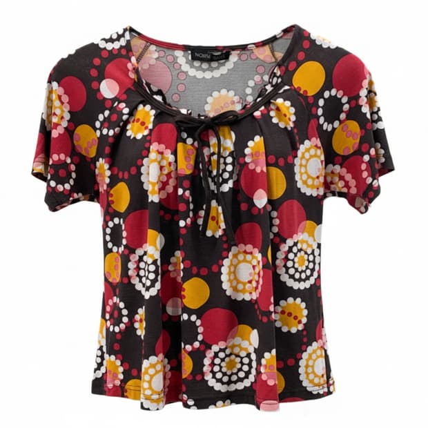 일본 빈티지 NOBLE STONE 리본 넥라인 주름 반팔티 1901