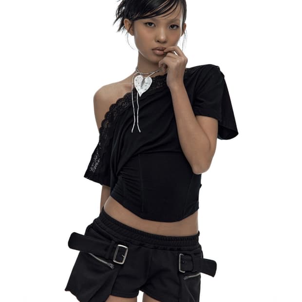 Kashiko Lace One Shoulder Corset Tee