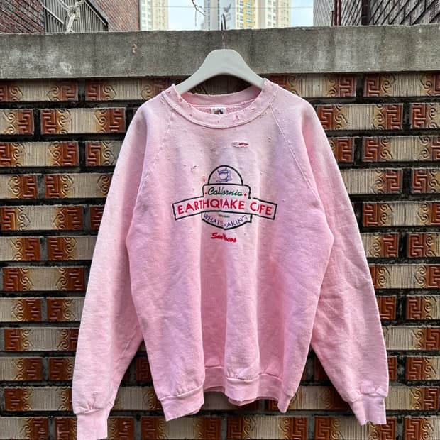 90s fruit of the loom 디스트레스드 핑크다잉 스웻셔츠
