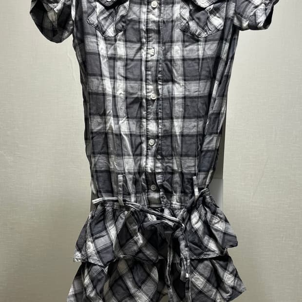 빈티지 무채색 체크 캉캉 원피스