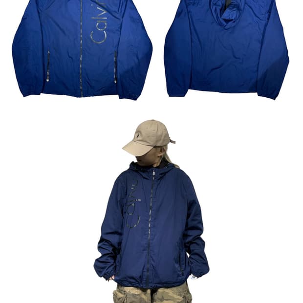 Ck 캘빈 클라인 네이비 후드 바람막이 자켓 L