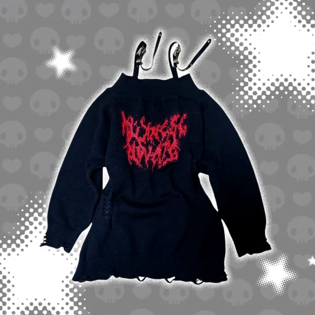 펑크키치갸루y2k 오프숄더 니트 긴팔 롱슬리브