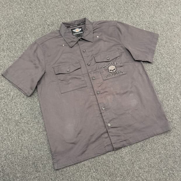 L)할리데이비슨 빈티지 윌리지 스컬 자수 반팔 셔츠