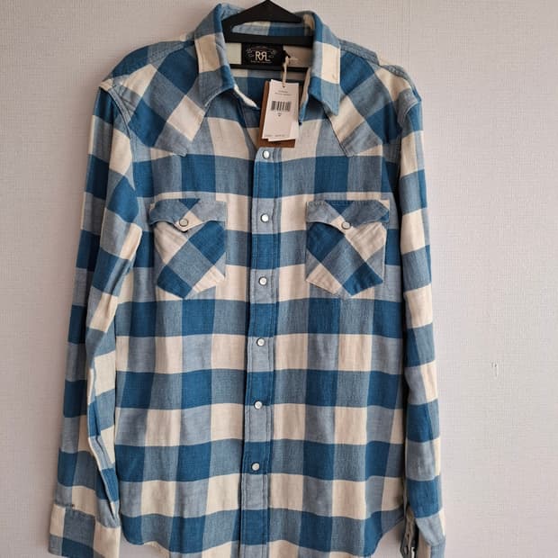 M RRL 플래드 트윌 블루 화이트 체크 웨스턴 셔츠