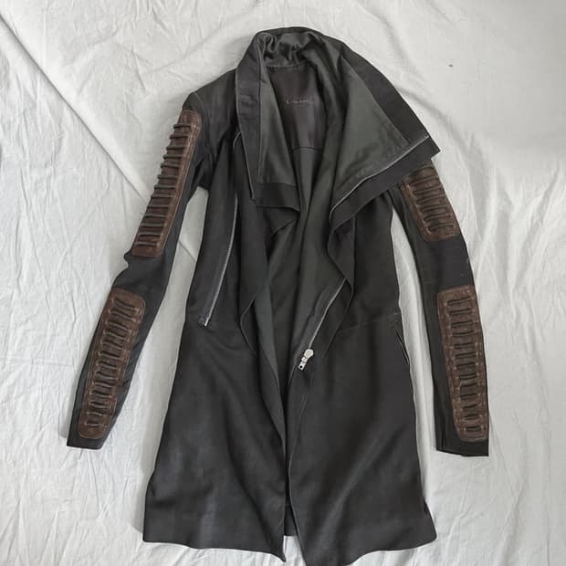 릭오웬스 10FW 아카이브 램스킨 하이넥 레더코트