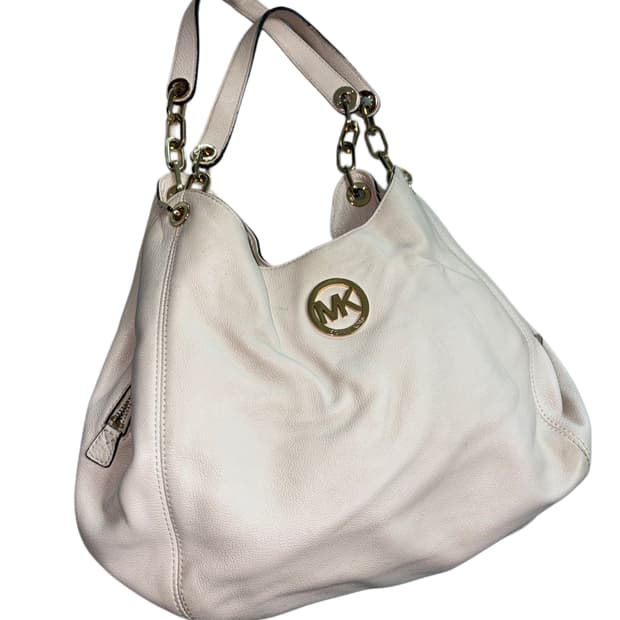 오네갸루 마이클 코어스 가죽 숄더백 MK (화이트, 골드)