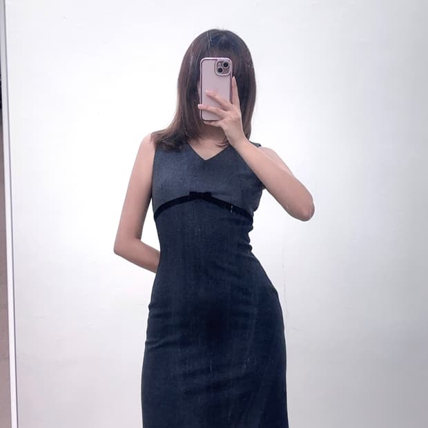 그레이 리본 딱붙핏 울 원피스