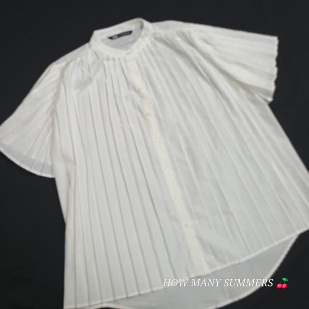 ​ZARA 자라 주름 셔츠 밴드넥 케이프 소매 블라우스 화이트 M