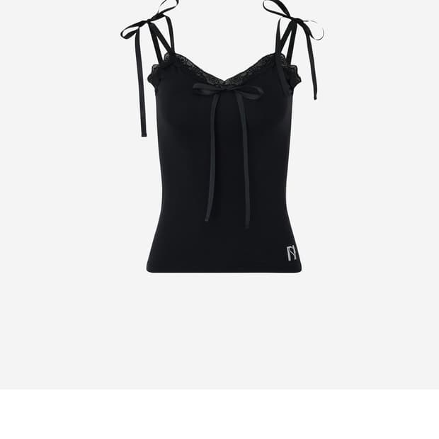 뉴얼린 리본 레이스 슬리브 탑 블랙