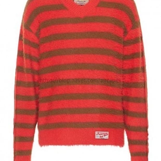 앤더슨벨 유니섹스 스트라이프 헤어리 브이넥 스웨터 오렌지브라운