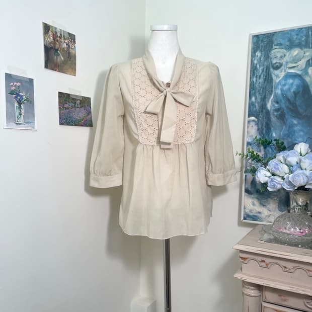 butter lace trim bow point mori blouse