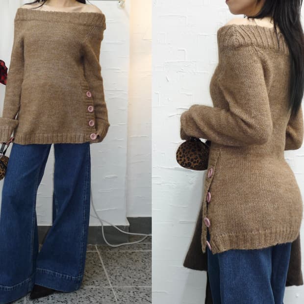 buttons off-shoulder knit
