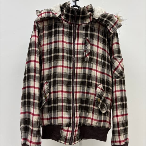 빈티지 체크 하이넥 점퍼 자켓