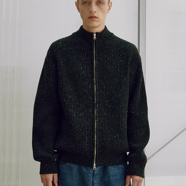 WOOL NEP ZIP-UP CARDIGAN(니트 집업)_charcoal