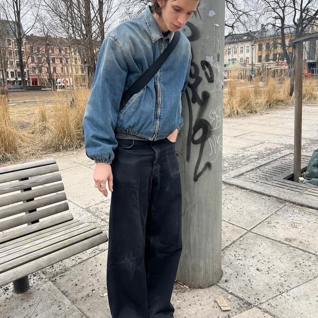 [S]유럽 에드윈 크롭 데님 봄버자켓