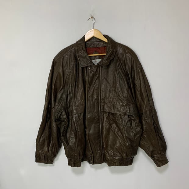 아쿠아스큐텀 빈티지 천연가죽 봄버 자켓 리얼레더 브라운 남녀공용 오버핏