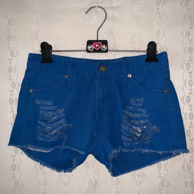 블루 데미지 컷오프 숏팬츠