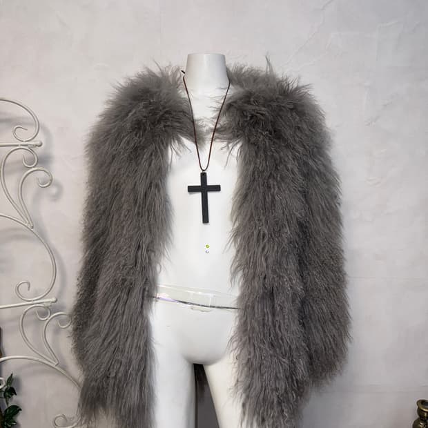 Gray grunge eco fur over fit jacket 
