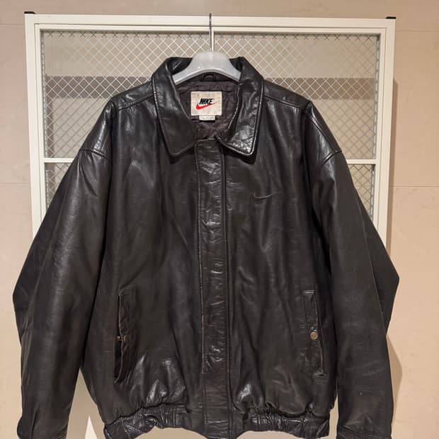 나이키 빅스우시 빈티지 레더 자켓 브라운