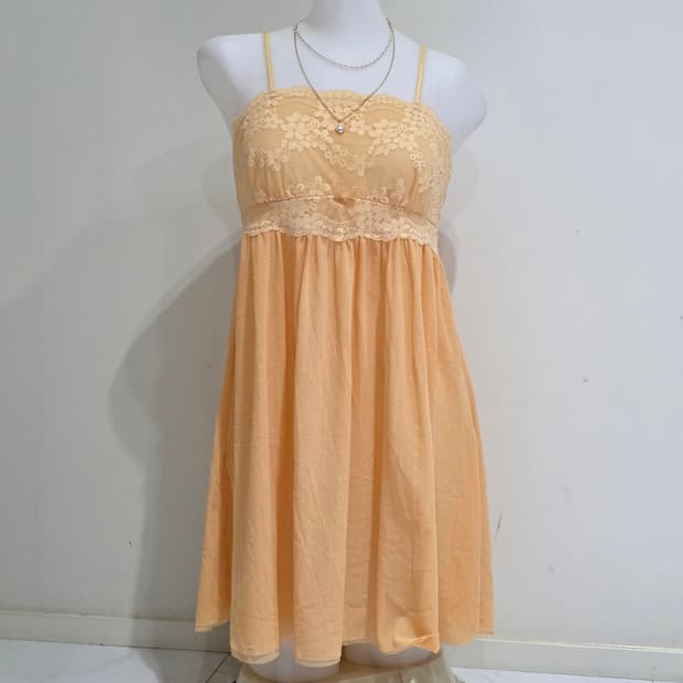 solb 솔브 빈티지)오렌지 플로럴 리본 도트 모리걸 슬립란제리원피스