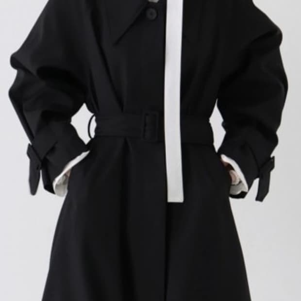 트리밍버드 싱글 트렌치 코트 블랙