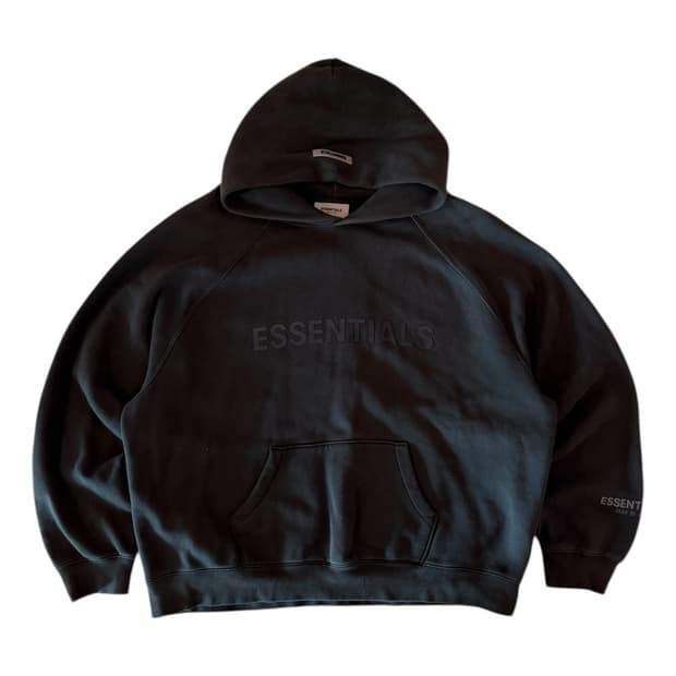 에센셜 피어오브갓 실리콘 로고 후드티 블랙