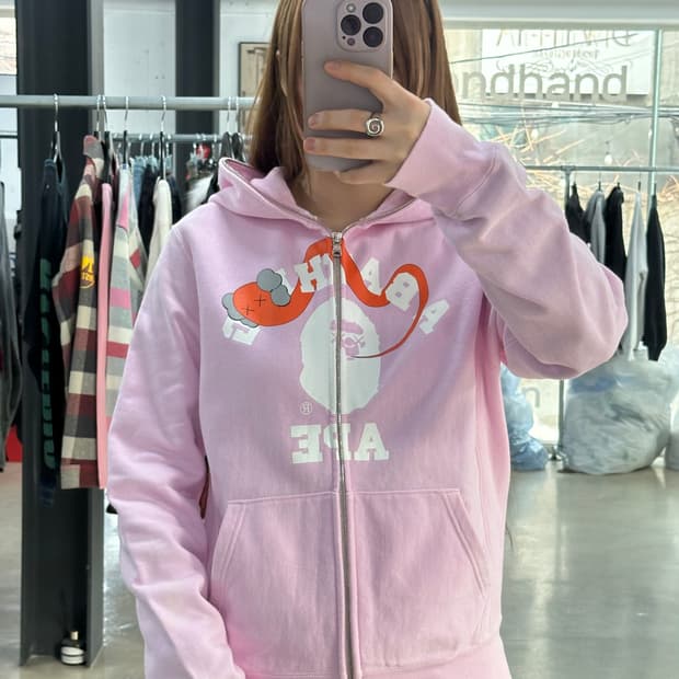 베이프x카우스 풀 후드집업 핑크