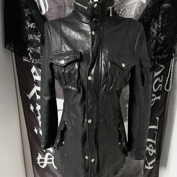 지퍼 하이넥 포켓레더자켓 빈티지양가죽락시크핀터나나깔릭오웬스디올st고스펑크