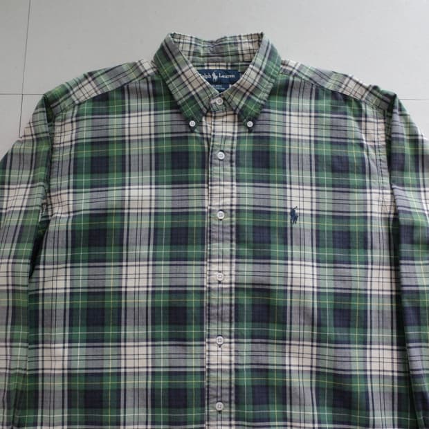 90s 폴로 랄프로렌 블랙와치 체크 버튼다운 옥스포드 셔츠 L