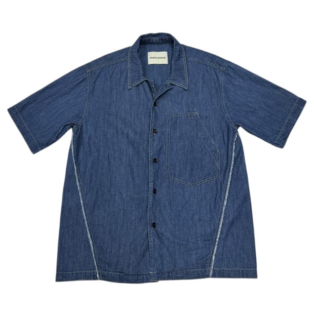 인사일런스 컷오프 린넨 데님 반팔 셔츠 인디고 블루 M